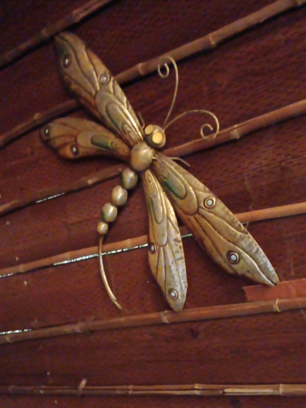 Metal Dragonfly Wall Accent in Antique Gold